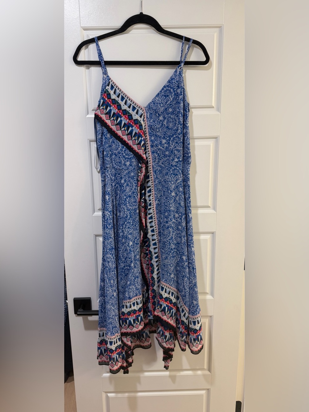 French Connection Blue Printed Wrap-Style Midi Dress